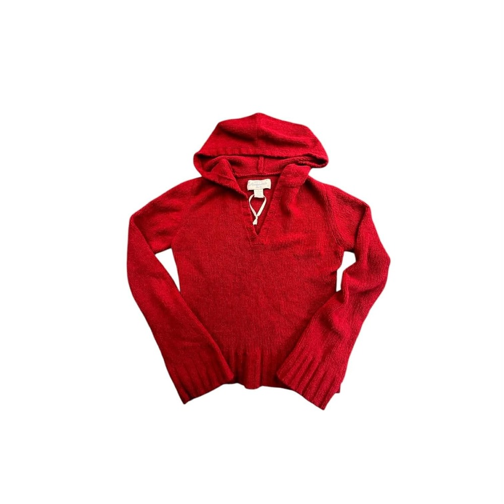 Aeropostale Red Limited Edition Knit Hoodie Bell Sleeve Cropped V Neck‎ Size L